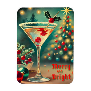 Retro 50s Merry Bright Christmas Cocktail Martini Magnet
