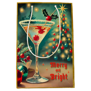 Retro 50s Merry Bright Christmas Cocktail Martini Medium Gift Bag