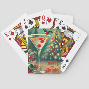 Retro 50s Merry Bright Christmas Cocktail Martini Playing Cards