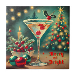 Retro 50s Merry Bright Christmas Cocktail Martini Tile