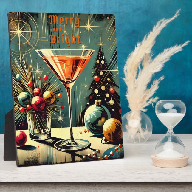 Retro 50s Merry & Bright Christmas Martini Plaque (Side)