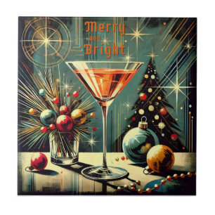 Retro 50s Merry & Bright Christmas Martini Tile