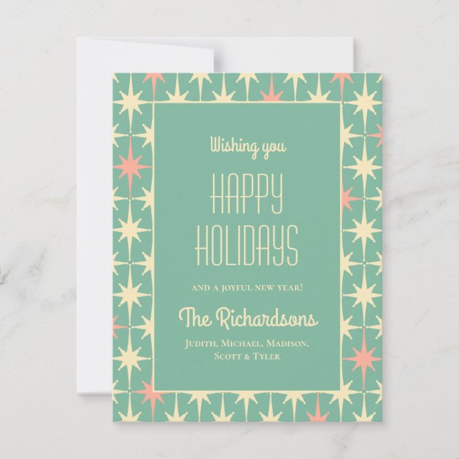 Retro 50s Mid Century Modern Atomic Happy Holidays Holiday Card (Front)