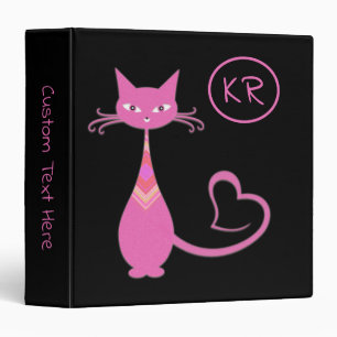Retro 50s Pink Kitty Cat Heart Tail Monogram Binder