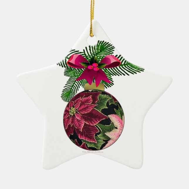 Retro 50s Poinsettia Burgundy Ornament (Front)