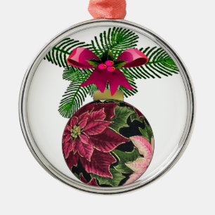 Retro 50s Poinsettia Burgundy Ornament