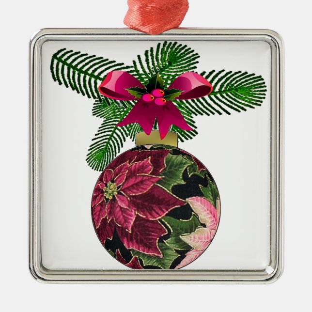 Retro 50s Poinsettia Burgundy Ornament (Front)