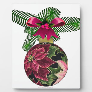 Retro 50s Poinsettia Burgundy Ornament Plaque