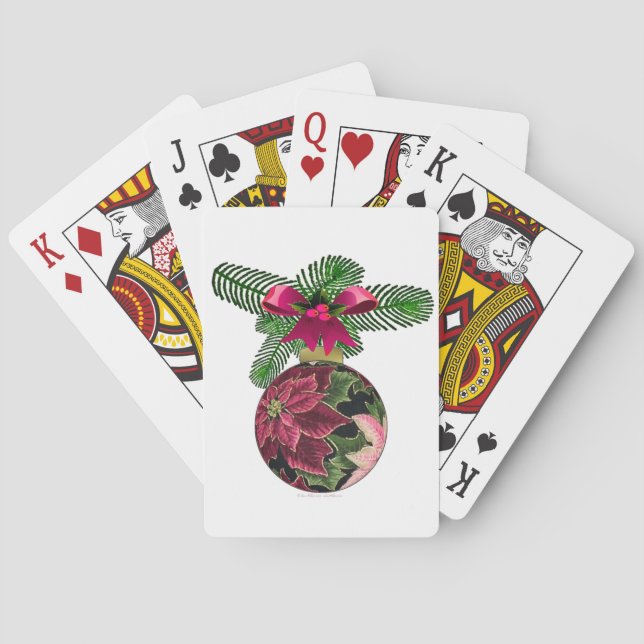 Retro 50s Poinsettia Burgundy Ornament Playing Cards (Back)
