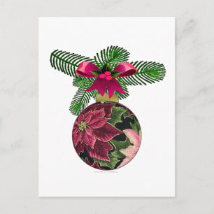 Retro 50s Poinsettia Burgundy Ornament Postcard