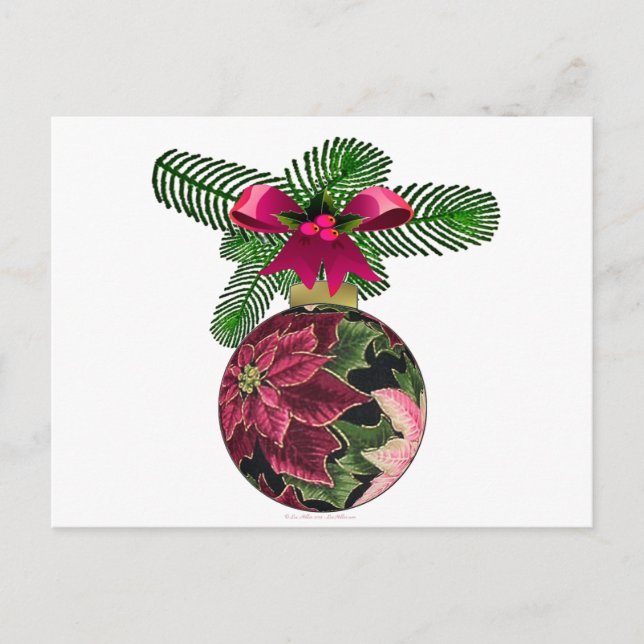 Retro 50s Poinsettia Burgundy Ornament Postcard (Front)