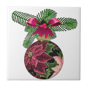 Retro 50s Poinsettia Burgundy Ornament Tile
