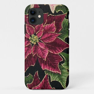 Retro 50s Poinsettia Burgundy Pink iPhone 11 Case