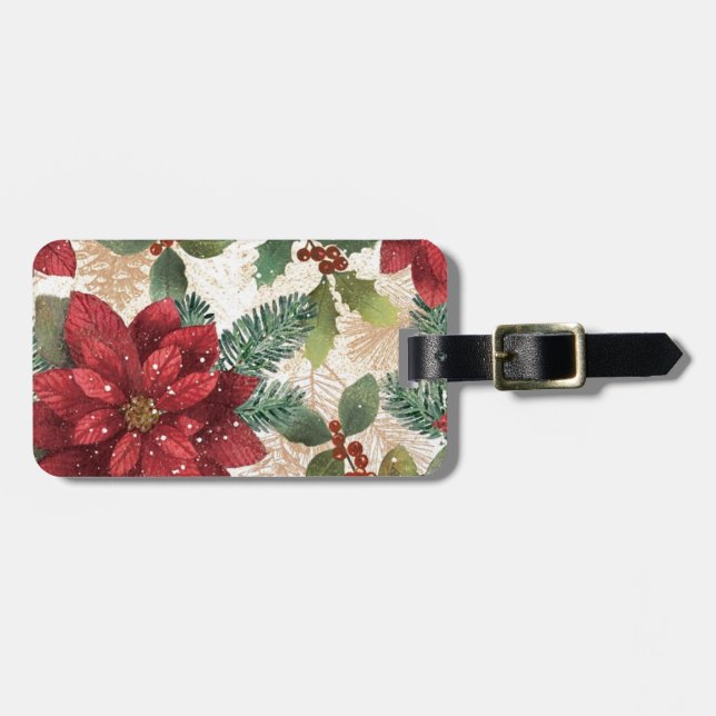 Retro 50s Poinsettia Red Green Cream Luggage Tag (Front Horizontal)