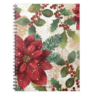 Retro 50s Poinsettia Red Green Cream Notebook