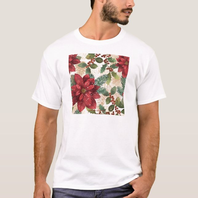 Retro 50s Poinsettia Red Green Cream T-Shirt (Front)