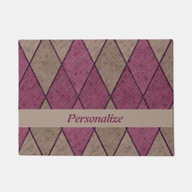 Retro 50s Purple Geometric Diamonds Personalized Doormat (Front)