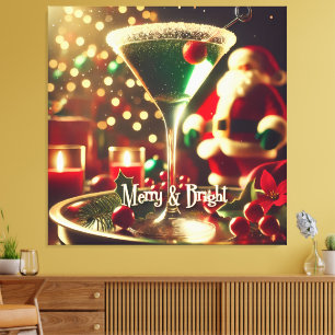 Retro 50s Santa Christmas Green Martini Canvas Print