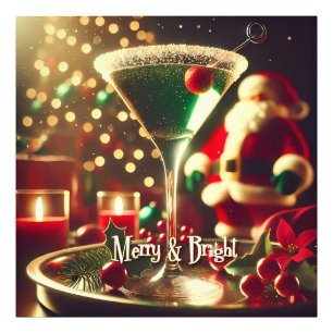 Retro 50s Santa Christmas Green Martini Photo Print