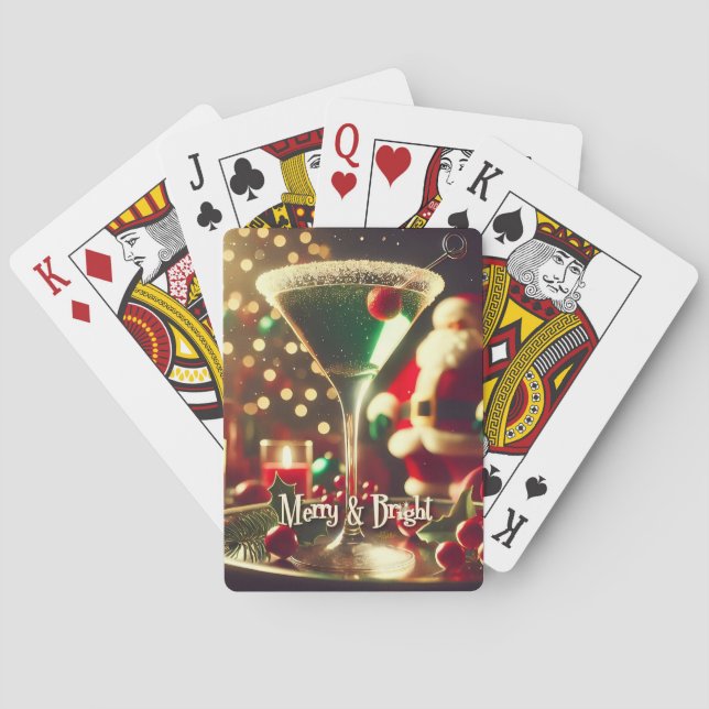 Retro 50s Santa Christmas Green Martini Playing Cards (Back)