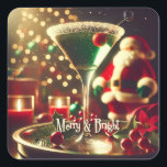 Retro 50s Santa Christmas Green Martini Square Sticker<br><div class="desc">Welcome to my Mid Century Fantasy World! Designs in this store are born of growing up in a Mid Century home complete with Martini loving parents.  Break out the cocktails.  Merging fact with fantasy within Mid Century Modern,  Jazz,  Retro Futuristic,  Atomic and Space Age Designs.</div>