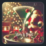 Retro 50s Santa Christmas Green Martini Square Sticker<br><div class="desc">Welcome to my Mid Century Fantasy World! Designs in this store are born of growing up in a Mid Century home complete with Martini loving parents.  Break out the cocktails.  Merging fact with fantasy within Mid Century Modern,  Jazz,  Retro Futuristic,  Atomic and Space Age Designs.</div>