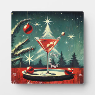 Retro 50s Snow Flurry Christmas Tree Martini Plaque
