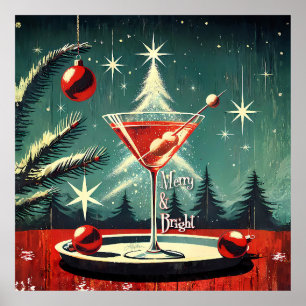Retro 50s Snow Flurry Christmas Tree Martini Poster