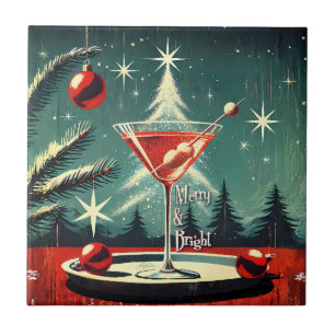 Retro 50s Snow Flurry Christmas Tree Martini Tile