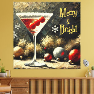 Retro 50s Triple Cranberry Christmas Martini Canvas Print