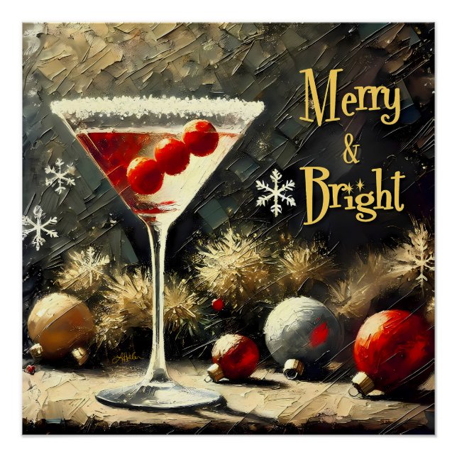 Retro 50s Triple Cranberry Christmas Martini Poster (Front)