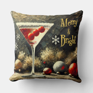 Retro 50s Triple Cranberry Christmas Martini Throw Pillow