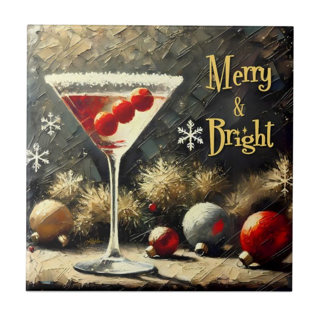 Retro 50s Triple Cranberry Christmas Martini Tile (Front)