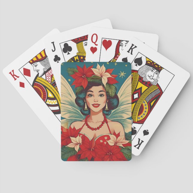 Retro 50s Tropical Christmas Pin-Up Beauty Queen Playing Cards (Back)
