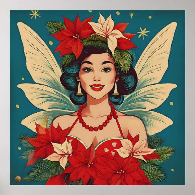 Retro 50s Tropical Christmas Pin-Up Beauty Queen Poster (Front)