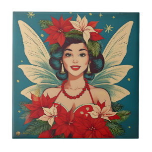 Retro 50s Tropical Christmas Pin-Up Beauty Queen Tile