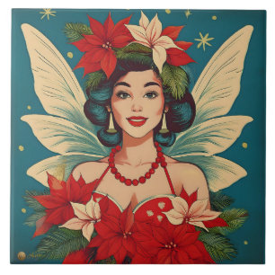 Retro 50s Tropical Christmas Pin-Up Beauty Queen Tile