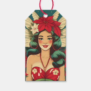 Retro 50s Tropical Christmas Pin-Up Girl Gift Tags