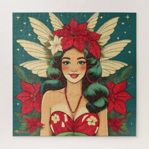 Retro 50s Tropical Christmas Pin-Up Girl Jigsaw Puzzle
