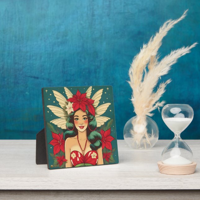 Retro 50s Tropical Christmas Pin-Up Girl Plaque (Insitu)