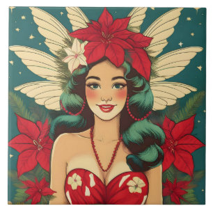 Retro 50s Tropical Christmas Pin-Up Girl Tile