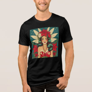 Retro 50s Tropical Christmas Pin-Up Girl Tri-Blend Shirt