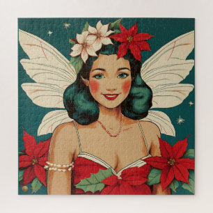 Retro 50s Tropical Christmas Pin-Up Starlet Jigsaw Puzzle