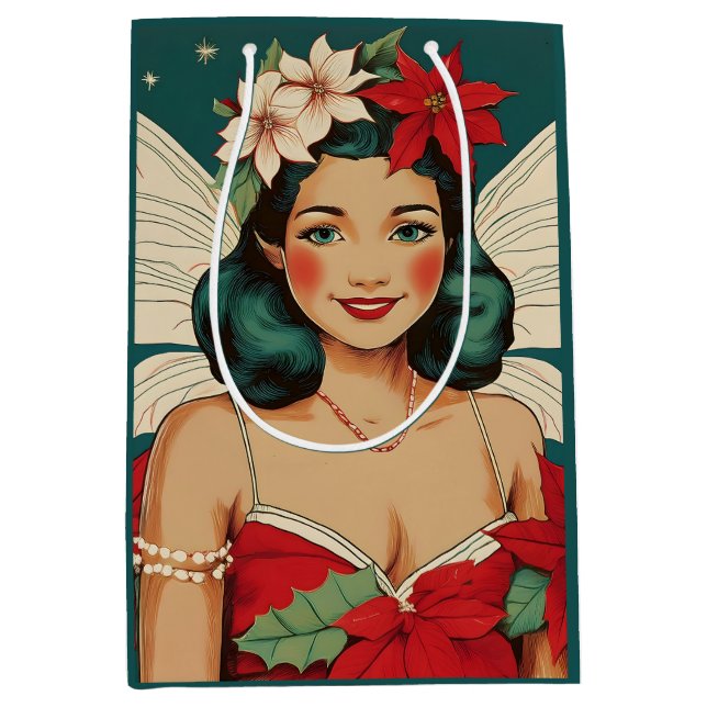 Retro 50s Tropical Christmas Pin-Up Starlet Medium Gift Bag (Front)