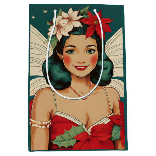 Retro 50s Tropical Christmas Pin-Up Starlet Medium Gift Bag