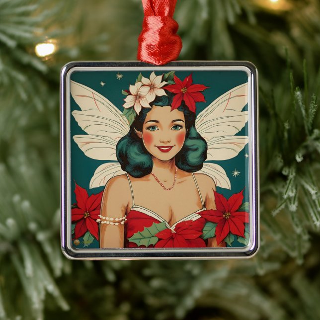 Retro 50s Tropical Christmas Pin-Up Starlet Metal Ornament (Tree)