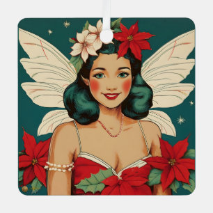Retro 50s Tropical Christmas Pin-Up Starlet Metal Ornament