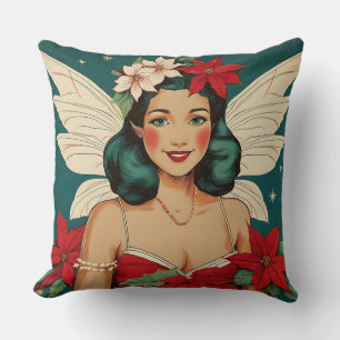 Retro 50s Tropical Christmas Pin-Up Starlet Throw Pillow