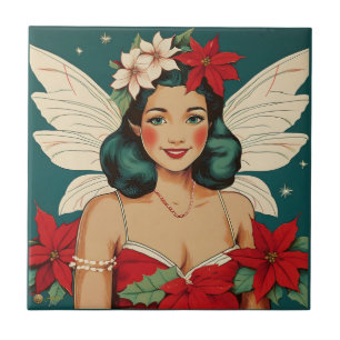 Retro 50s Tropical Christmas Pin-Up Starlet Tile