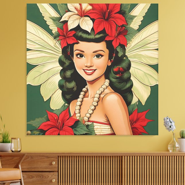 Retro 50s Tropical Christmas Princess Canvas Print (Insitu(LivingRoom))